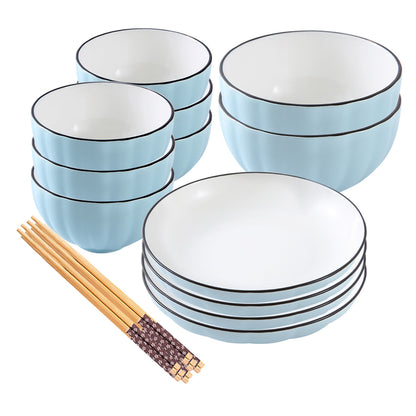 SOGA Blue Japanese Style Ceramic Dinnerware Crockery Soup Bowl Plate Server Kitchen Home Decor Set of 12 LUZ-BowlG308
