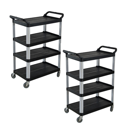 SOGA 2X 4 Tier Food Trolley Portable Kitchen Cart Multifunctional Big Utility Service with wheels 950x500x1270mm Black LUZ-FoodCart1519ABX2