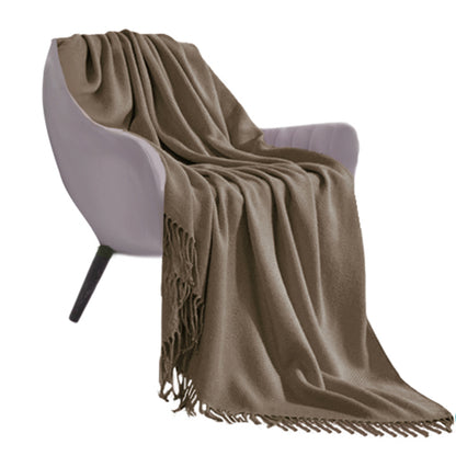 SOGA Coffee Acrylic Knitted Throw Blanket Solid Fringed Warm Cozy Woven Cover Couch Bed Sofa Home Decor LUZ-Blanket906
