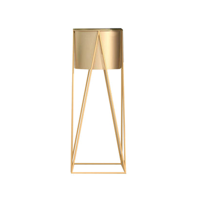 SOGA 70cm Gold Metal Plant Stand with Gold Flower Pot Holder Corner Shelving Rack Indoor Display LUZ-FPotH72GLD