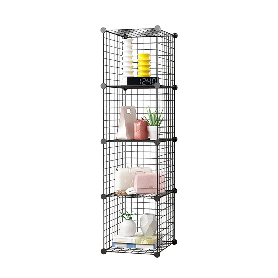 SOGA Black Portable 4 Tier Cube Storage Organiser Foldable DIY Modular Grid Space Saving Shelf LUZ-NetBox1004