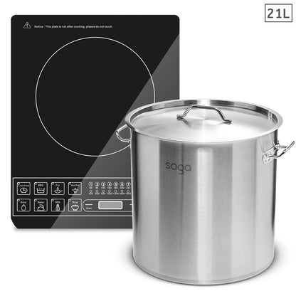 SOGA Electric Smart Induction Cooktop and 21L Stainless Steel Stockpot 30cm Stock Pot LUZ-ECookt-StockPot30CM