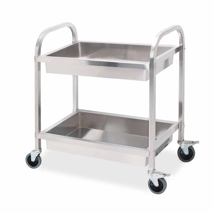 SOGA 2 Tier 75x40x83cm Stainless Steel Kitchen Trolley Bowl Collect Service Food Cart Small LUZ-FoodCart1203