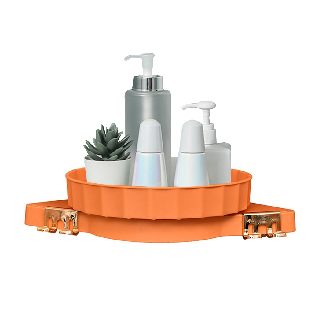 SOGA Orange 360 Degree Wall-Mounted Rotating Bathroom Organiser Corner Vanity Rack Toilet Adhesive Storage Shelf LUZ-BathA009