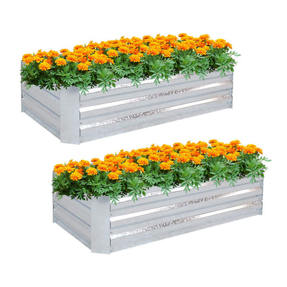 SOGA 2X 120cm Rectangle Galvanised Raised Garden Bed Vegetable Herb Flower Outdoor Planter Box LUZ-MetalBSil518X2