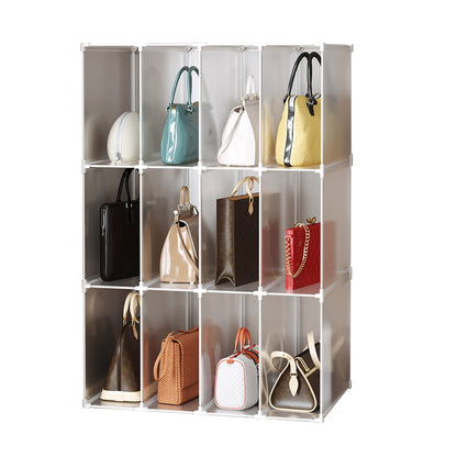 SOGA 3 Tier Multifunctional PP Plastic Bag Box Portable Cubby DIY Storage Shelves Stackable Handbag Purse Organiser LUZ-BagBox059