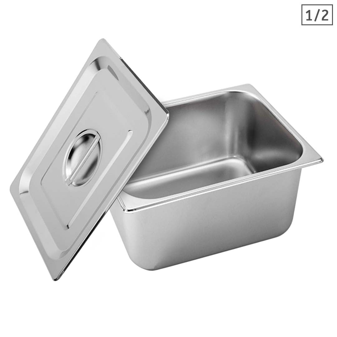 SOGA Gastronorm GN Pan Full Size 1/2 GN Pan 20cm Deep Stainless Steel Tray With Lid LUZ-GP5412wLidX1