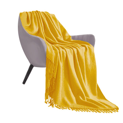 SOGA Yellow Acrylic Knitted Throw Blanket Solid Fringed Warm Cozy Woven Cover Couch Bed Sofa Home Decor LUZ-Blanket916
