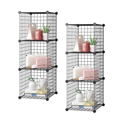 SOGA 2X Black Portable 3 Tier Cube Storage Organiser Foldable DIY Modular Grid Space Saving Shelf LUZ-NetBox1003X2