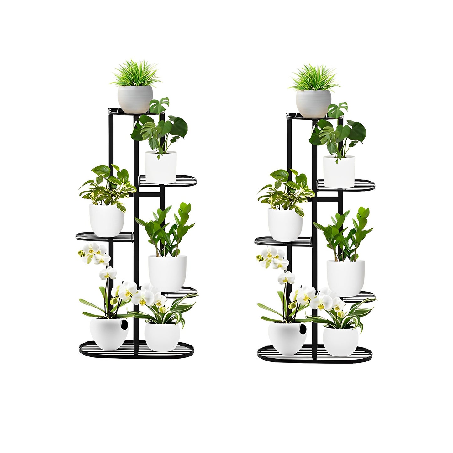 SOGA 2X 5 Tier 6 Pots Black Metal Plant Rack Flowerpot Storage Display Stand Holder Home Garden Decor LUZ-FPotH27X2