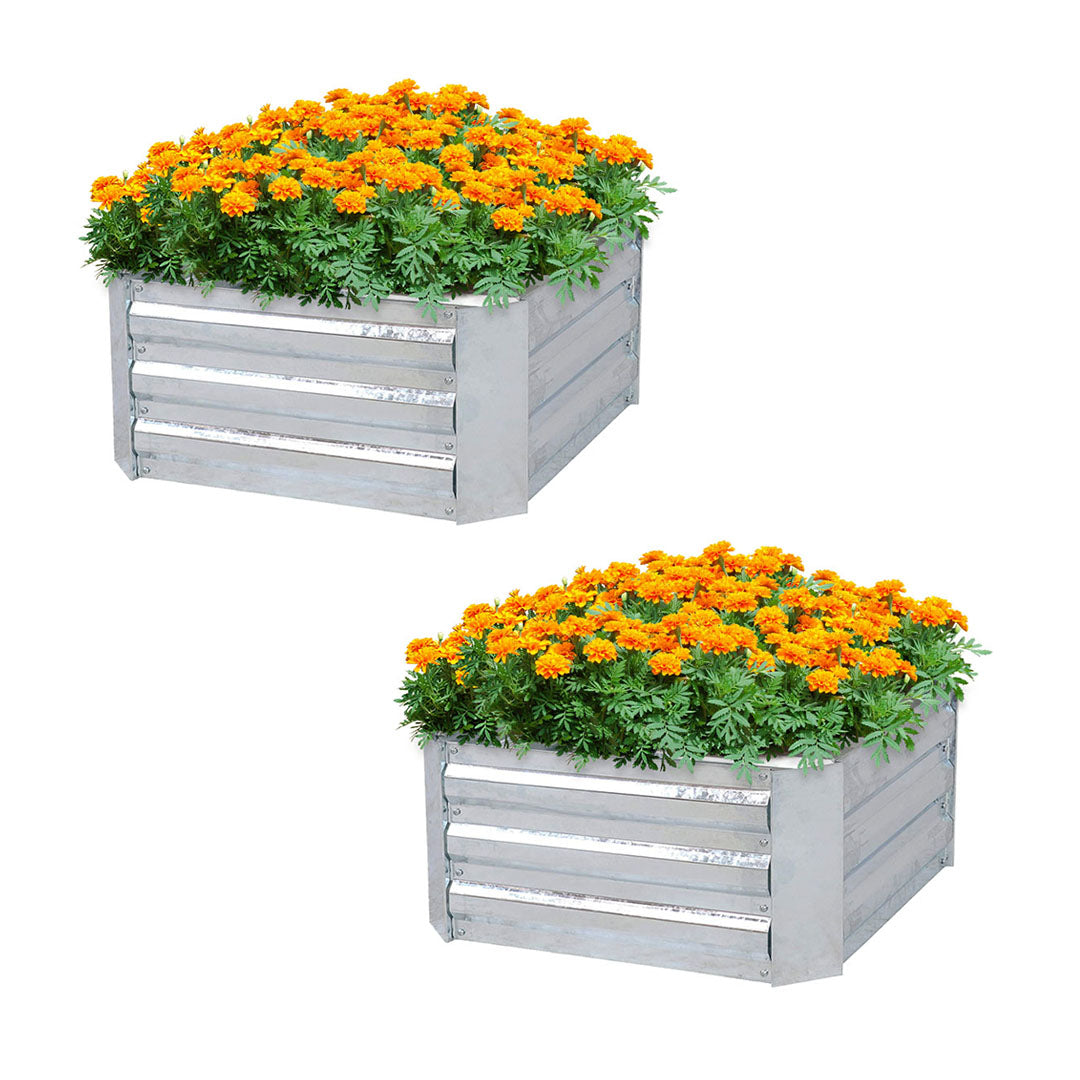 SOGA 2X 100cm Square Galvanised Raised Garden Bed Vegetable Herb Flower Outdoor Planter Box LUZ-MetalBSil517X2