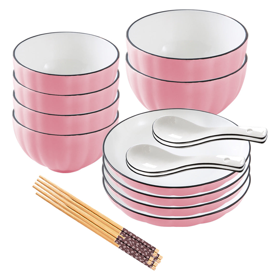 SOGA Pink Japanese Style Ceramic Dinnerware Crockery Soup Bowl Plate Server Kitchen Home Decor Set of 10 LUZ-BowlG115