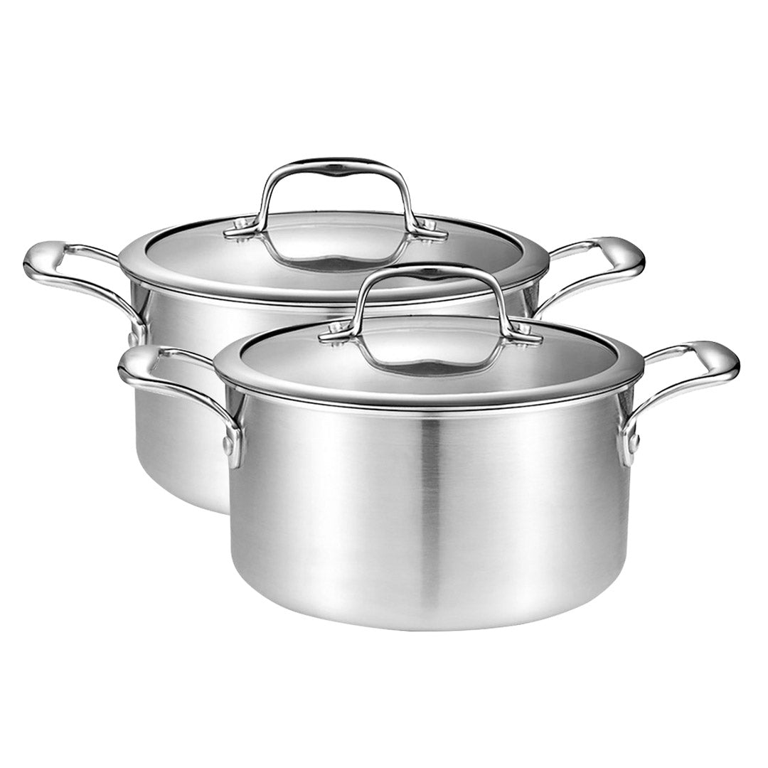 SOGA 2X 20cm Stainless Steel Soup Pot Stock Cooking Stockpot Heavy Duty Thick Bottom with Glass Lid LUZ-CasseroleTRISPE20X2