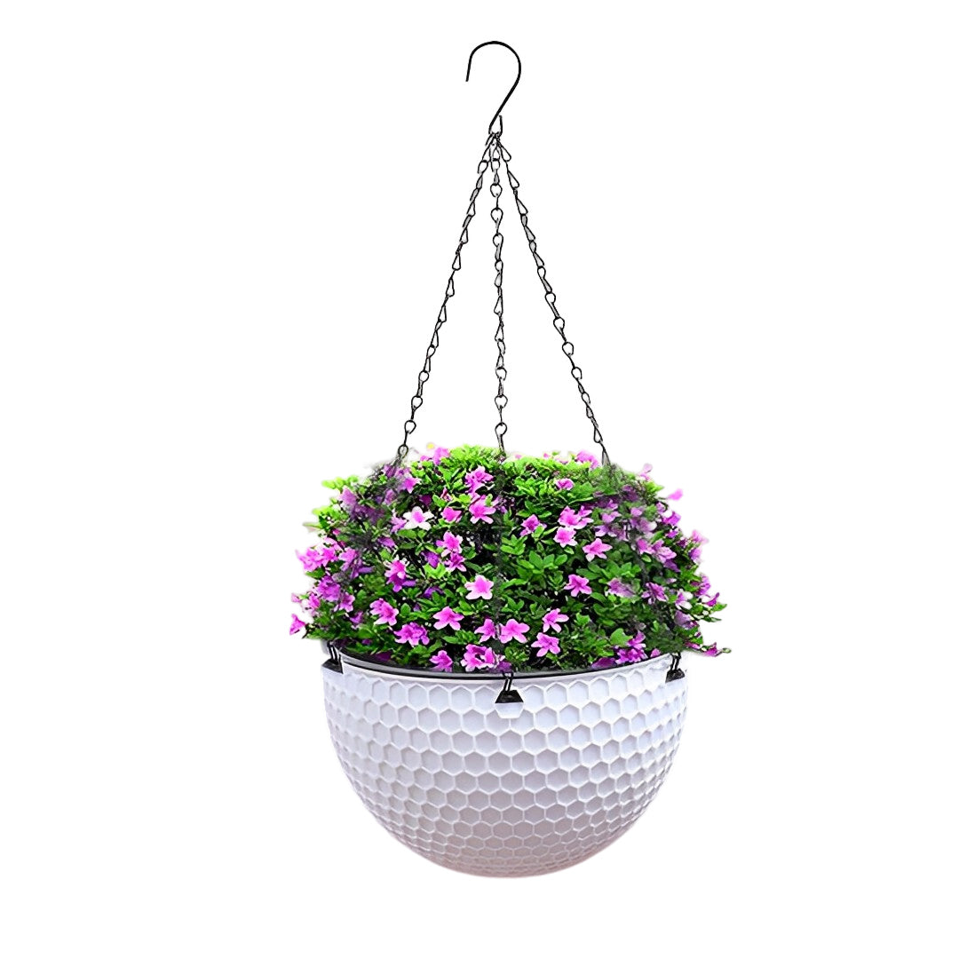 SOGA White Medium Hanging Resin Flower Pot Self Watering Basket Planter Outdoor Garden Decor LUZ-HangPot12WHT