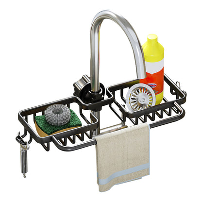 SOGA Black Kitchen Sink Organiser Faucet Soap Sponge Caddy Rack Drainer with Towel Bar Holder LUZ-TAN1032