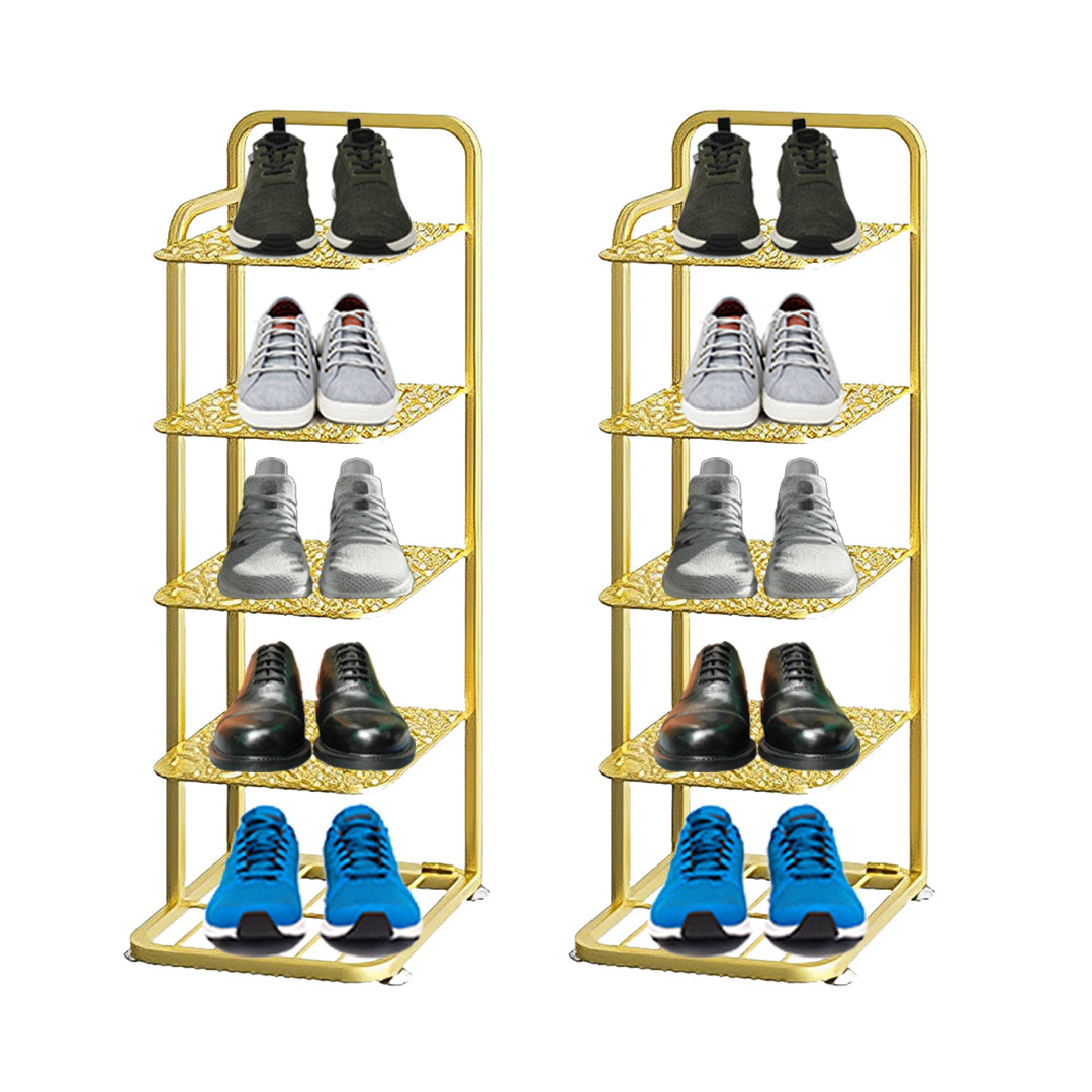 SOGA 2X 5 Tier Gold Plated Metal Shoe Organizer Space Saving Portable Footwear Storage Shelf LUZ-FPotXJ12X2