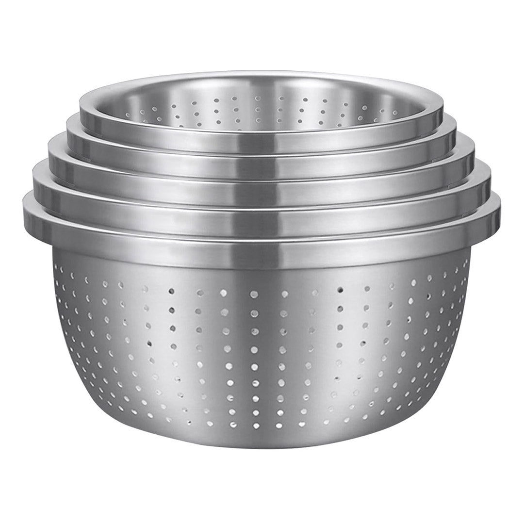SOGA Stainless Steel Nesting Basin Colander Perforated Kitchen Sink Washing Bowl Metal Basket Strainer Set of 5 LUZ-Bowl621