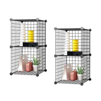 SOGA 2X Black Portable 2 Tier Cube Storage Organiser Foldable DIY Modular Grid Space Saving Shelf LUZ-NetBox1002X2