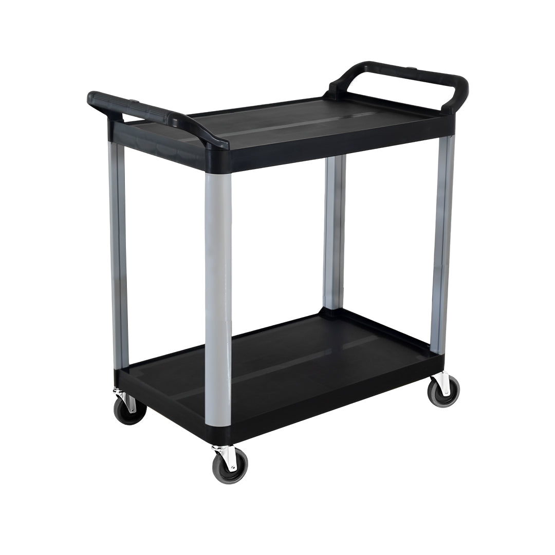 SOGA 2 Tier Food Trolley Portable Kitchen Cart Multifunctional Big Utility Service with wheels 845x430x940mm Black LUZ-FoodCart1521