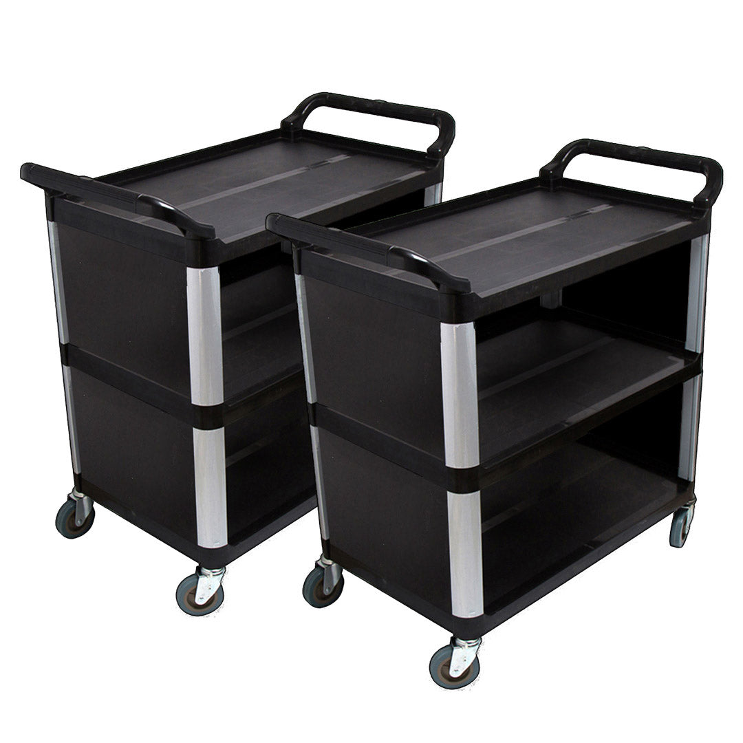 SOGA 2X 3 Tier Covered Food Trolley Food Waste Cart Storage Mechanic Kitchen Black LUZ-FoodCart1515X2