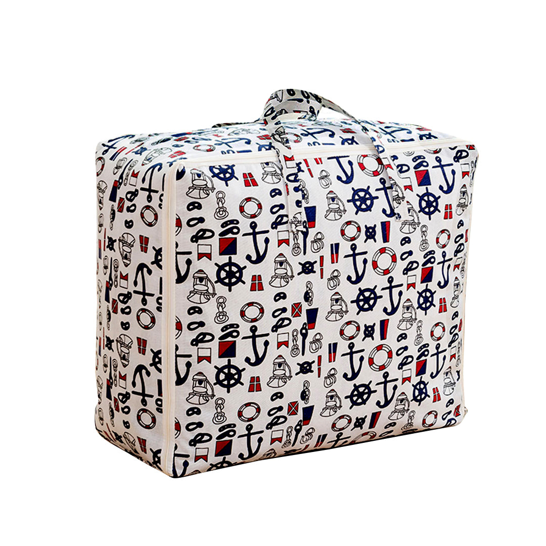 SOGA Nautical Icons Large Storage Luggage Bag Double Zipper Foldable Travel Organiser Essentials LUZ-SBox205