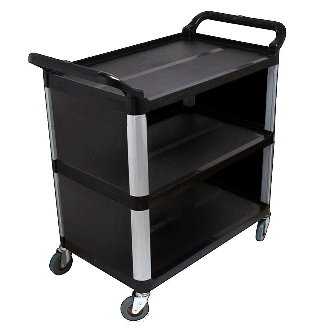 SOGA 3 Tier Covered Food Trolley Food Waste Cart Storage Mechanic Kitchen Black LUZ-FoodCart1515