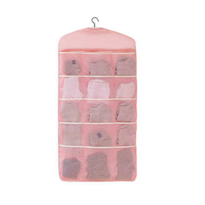 SOGA Pink Double Sided Hanging Storage Bag Underwear Bra Socks Mesh Pocket Hanger Home Organiser LUZ-SBox26PNK