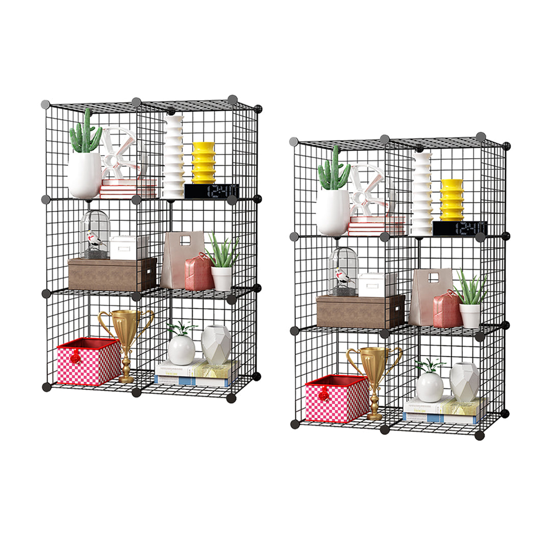 SOGA 2X Black Portable 6-Cube Storage Organiser Foldable DIY Modular Grid Space Saving Shelf LUZ-NetBox2006X2