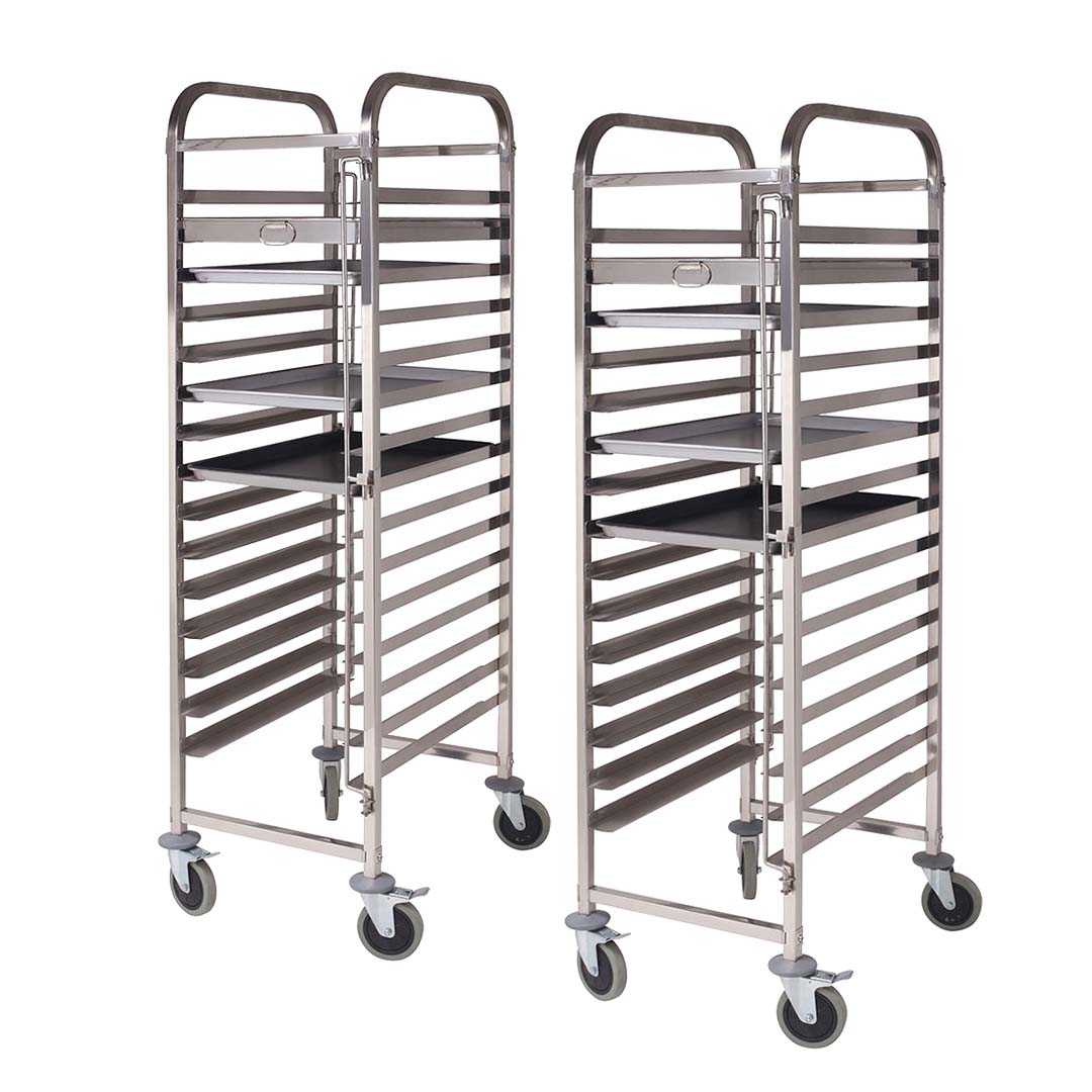 SOGA 2X Gastronorm Trolley 15 Tier Stainless Steel Cake Bakery Trolley Suits 60*40cm Tray LUZ-GastronormRackingTrolley309X2