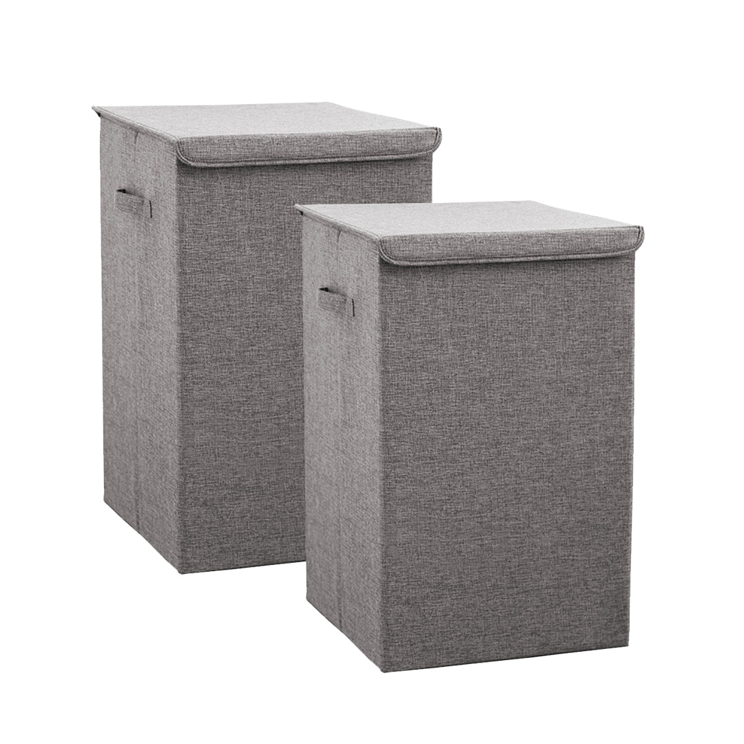 SOGA 2X Grey Large Collapsible Laundry Hamper Storage Box Foldable Canvas Basket Home Organiser Decor LUZ-SBox102X2