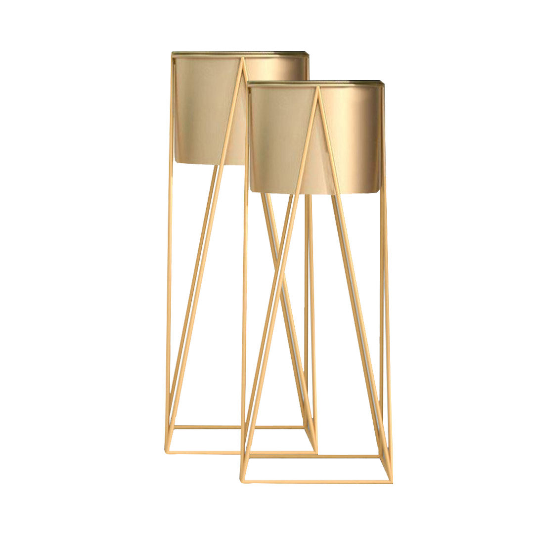 SOGA 2X 70cm Gold Metal Plant Stand with Gold Flower Pot Holder Corner Shelving Rack Indoor Display LUZ-FPotH72GLDX2