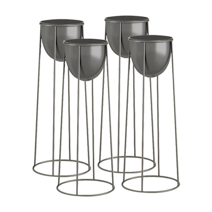 SOGA 4X 50cm Round Wire Metal Flower Pot Stand with Black Flowerpot Holder Rack Display LUZ-FPotH52RoundBLKX4