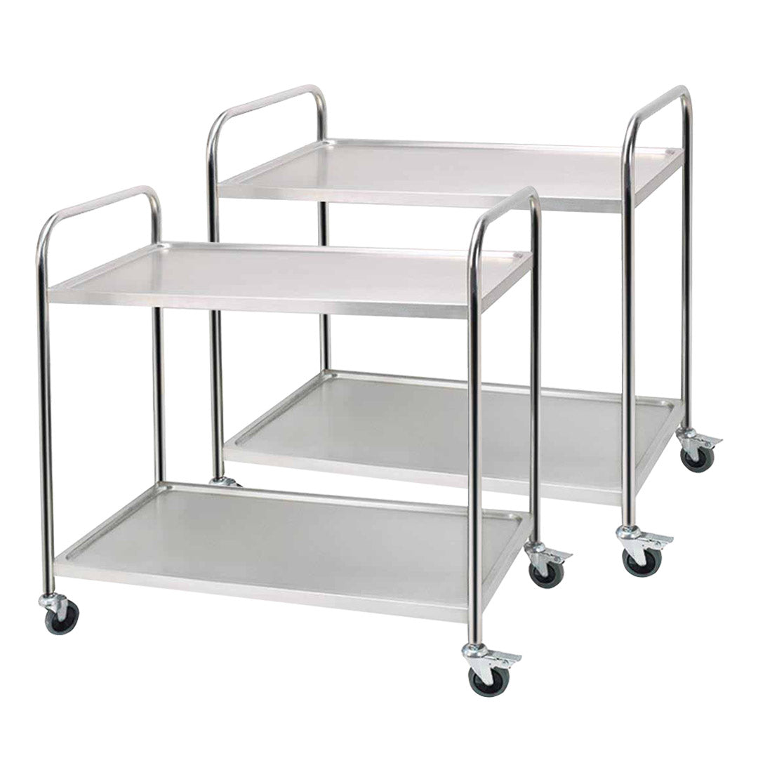 SOGA 2X 2 Tier 86x54x94cm Stainless Steel Kitchen Dinning Food Cart Trolley Utility Round Large LUZ-FoodCart1104X2