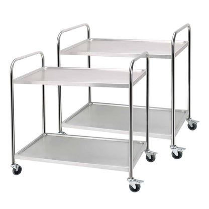 SOGA 2X 2 Tier 86x54x94cm Stainless Steel Kitchen Dinning Food Cart Trolley Utility Round Large LUZ-FoodCart1104X2