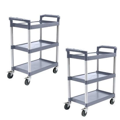 SOGA 2X 3 Tier Food Trolley Portable Kitchen Cart Multifunctional Big Utility Service with wheels 830x420x950mm Gray LUZ-FoodCart1522X2