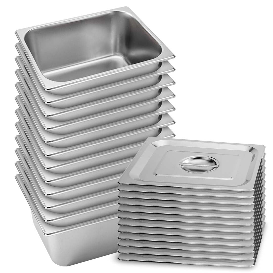 SOGA 12X Gastronorm GN Pan Full Size 1/2 GN Pan 15cm Deep Stainless Steel Tray With Lid LUZ-GP5411wLidX12