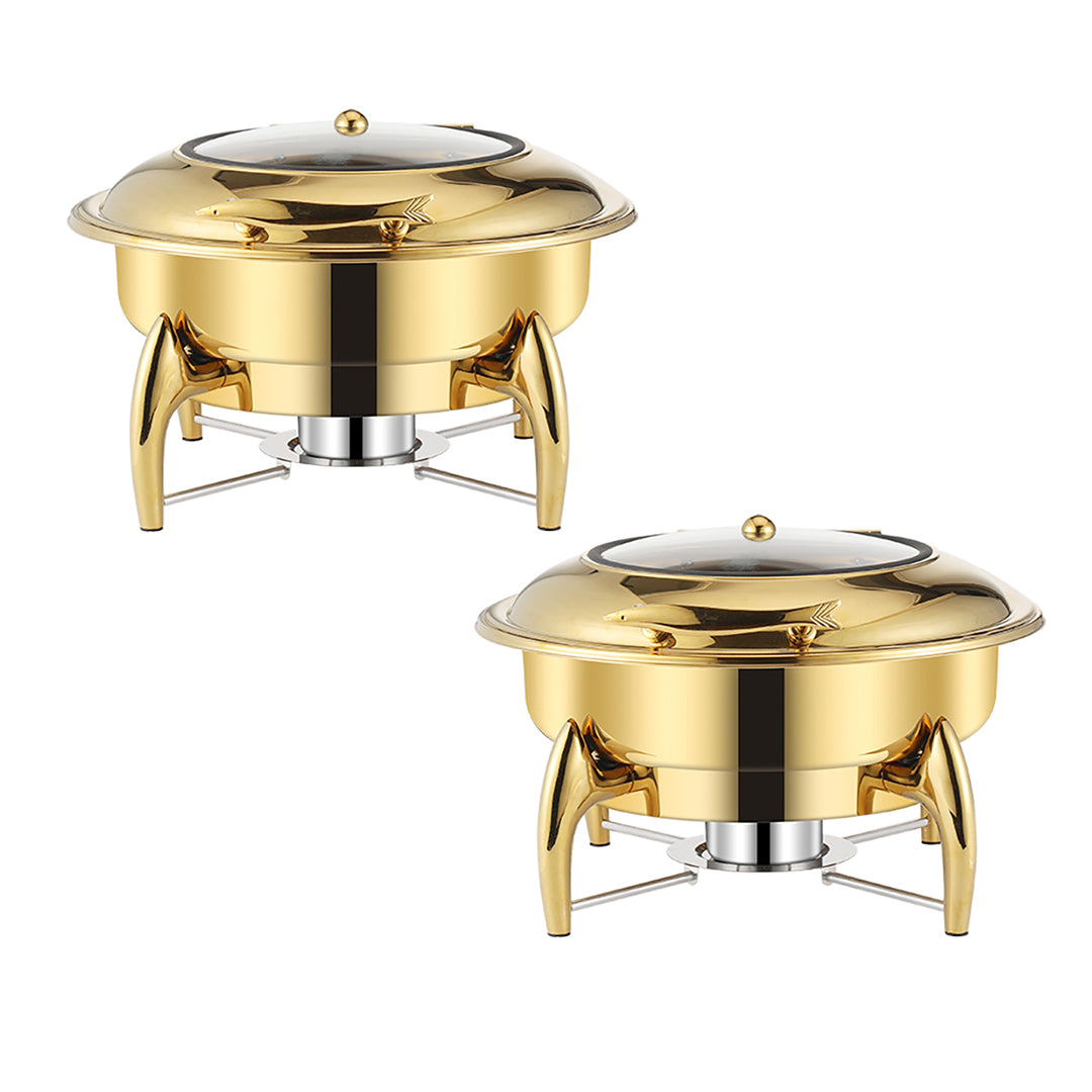 SOGA 2X Gold Plated Stainless Steel Round Chafing Dish Tray Buffet Cater Food Warmer Chafer with Top Lid LUZ-ChafingDish293X2