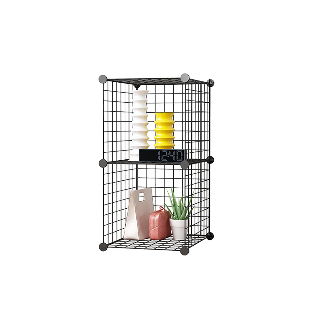 SOGA Black Portable 2 Tier Cube Storage Organiser Foldable DIY Modular Grid Space Saving Shelf LUZ-NetBox1002