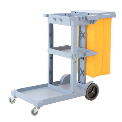 SOGA 3 Tier Multifunction Janitor Cleaning Waste Cart Trolley and Waterproof Bag with Lid LUZ-FoodCart033GGray