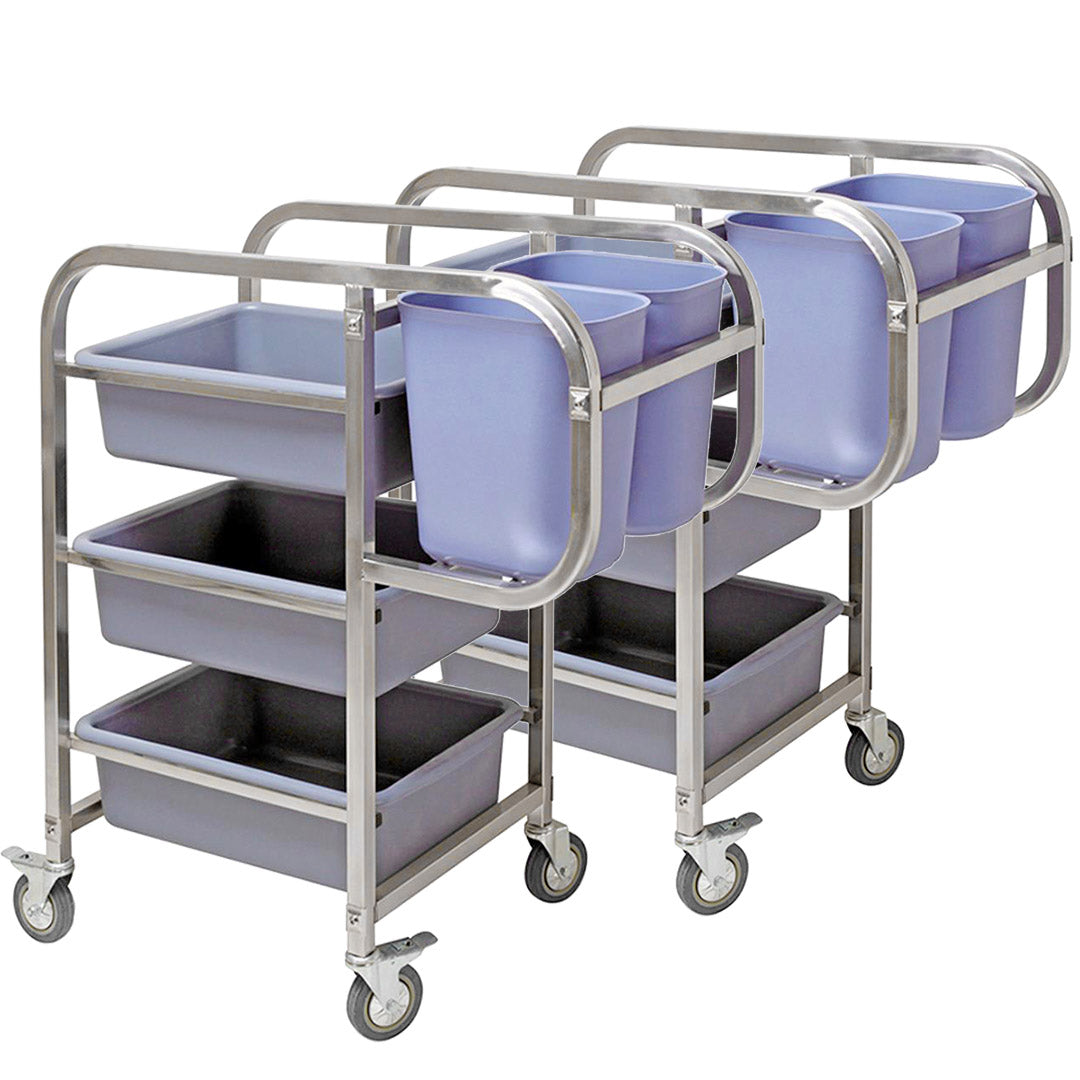 SOGA 2X 3 Tier Food Trolley Food Waste Cart Five Buckets Kitchen Food Utility 82x43x92cm Square LUZ-FoodCart1213X2