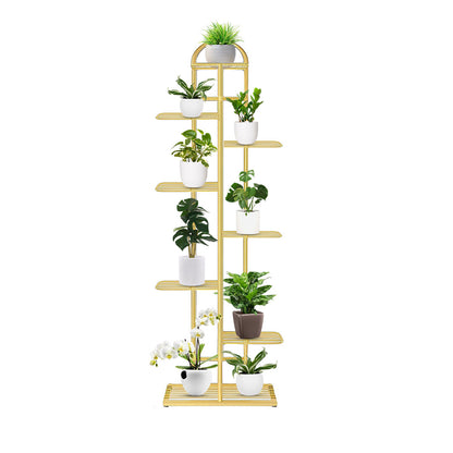 SOGA 8 Tier 9 Pots Gold Metal Plant Stand Flowerpot Display Shelf Rack Indoor Home Office Decor LUZ-FPotH16