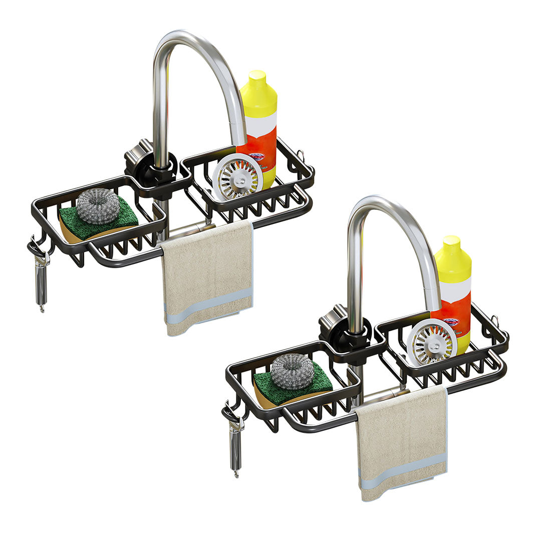 SOGA 2X Black Kitchen Sink Organiser Faucet Soap Sponge Caddy Rack Drainer with Towel Bar Holder LUZ-TAN1032X2