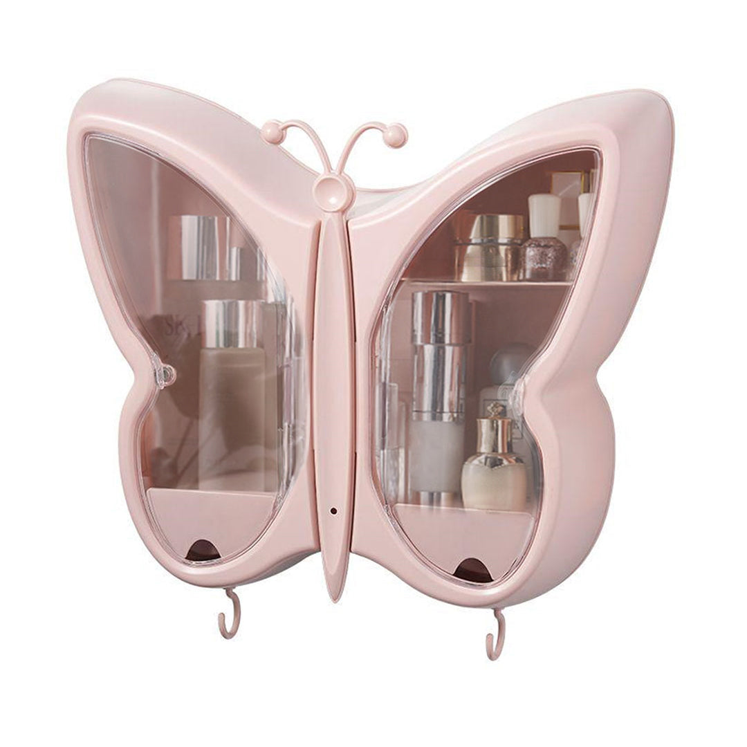 SOGA Pink Butterfly Shape Wall-Mounted Makeup Organiser Dustproof Waterproof Bathroom Storage Box Home Decor LUZ-BathG317