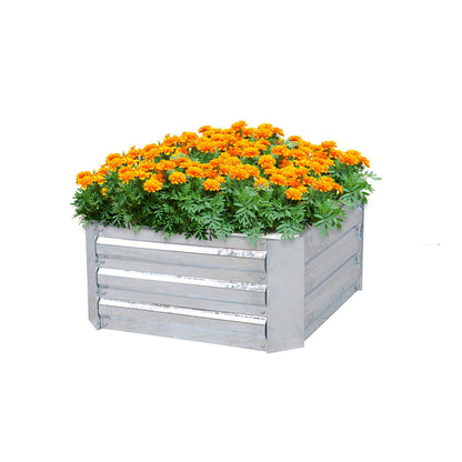 SOGA 90cm Square Galvanised Raised Garden Bed Vegetable Herb Flower Outdoor Planter Box LUZ-MetalBSil516