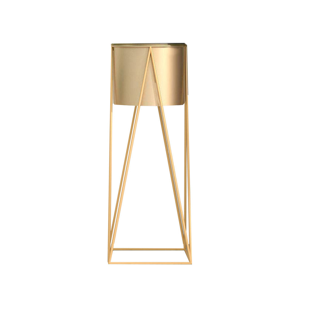 SOGA 50cm Gold Metal Plant Stand with Gold Flower Pot Holder Corner Shelving Rack Indoor Display LUZ-FPotH52GLD