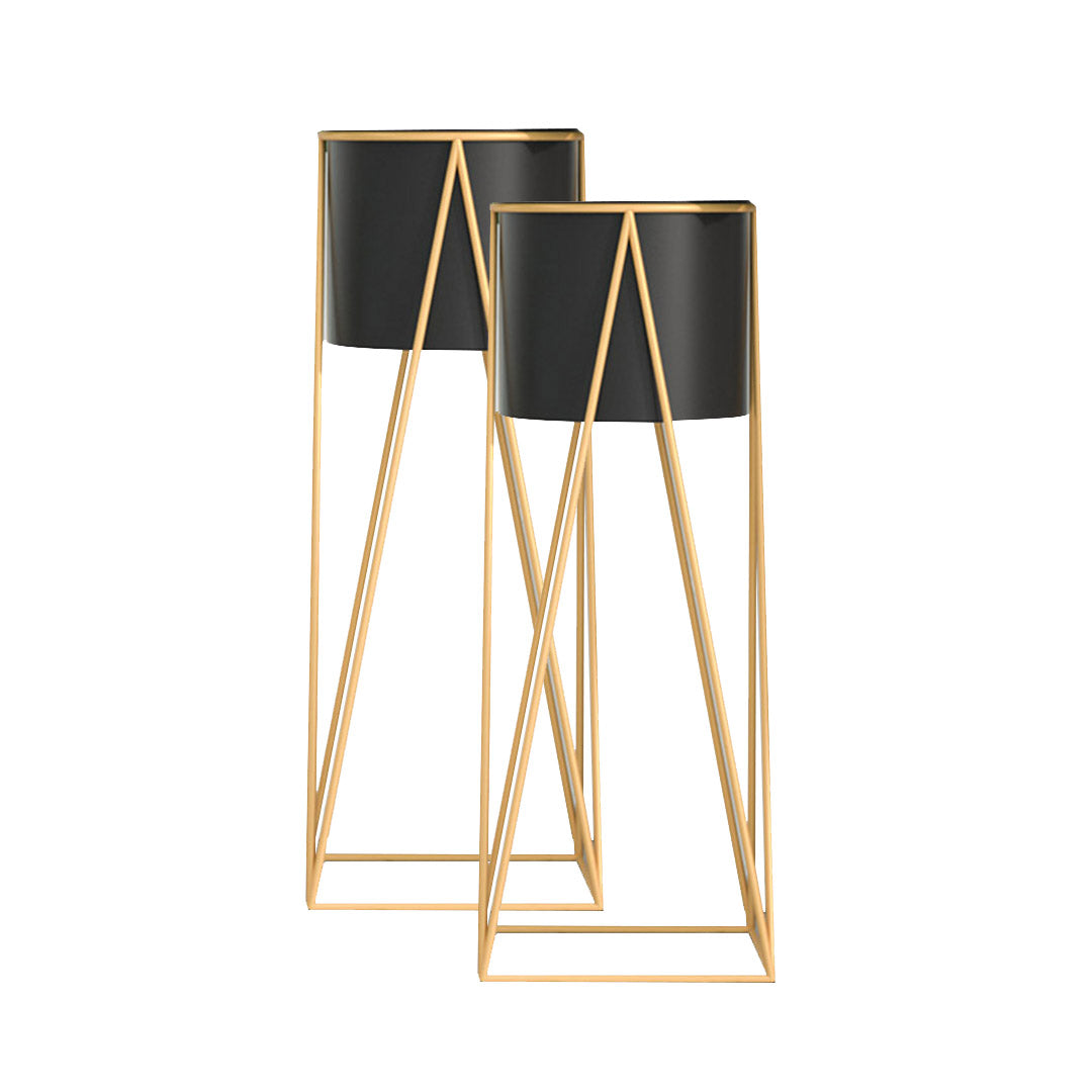 SOGA 2X 70cm Gold Metal Plant Stand with Black Flower Pot Holder Corner Shelving Rack Indoor Display LUZ-FPotH72BLKX2