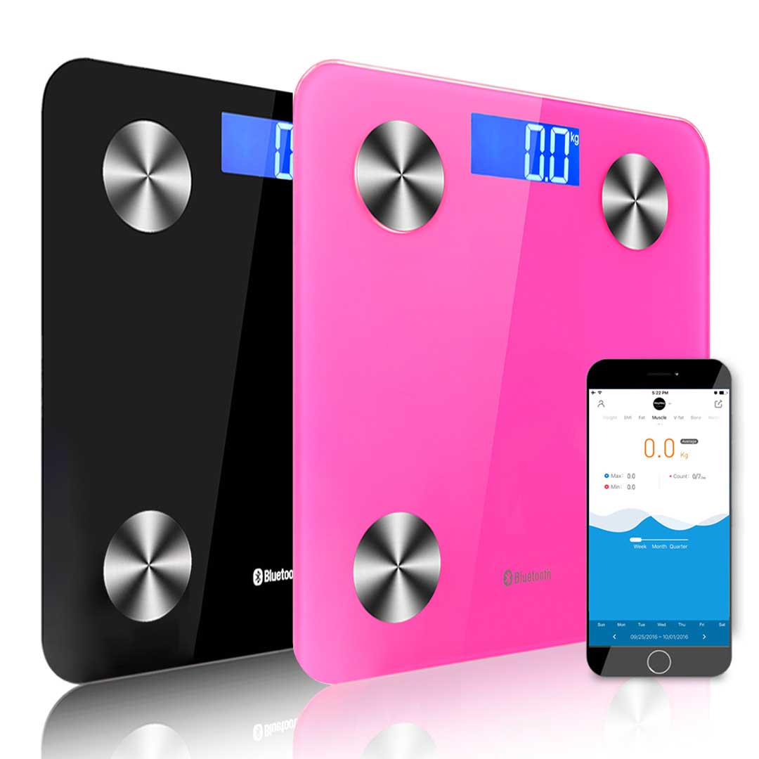 SOGA 2X Wireless Bluetooth Digital Body Fat Scale Bathroom Health Analyser Weight Black/Pink LUZ-BodyFatScaleBluetoothBLK-PNK