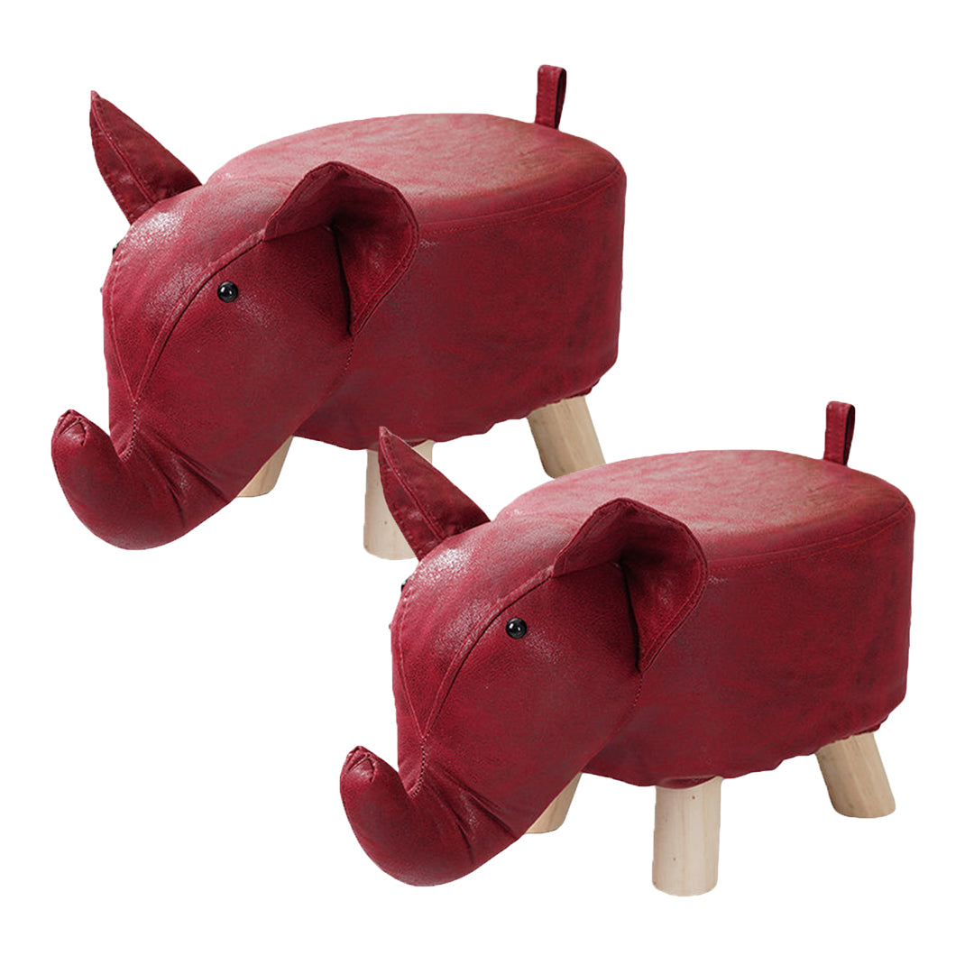 SOGA 2X Red Children Bench Elephant Character Round Ottoman Stool Soft Small Comfy Seat Home Decor LUZ-AniStool23X2