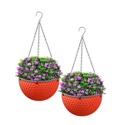 SOGA 2X Red Medium Hanging Resin Flower Pot Self Watering Basket Planter Outdoor Garden Decor LUZ-HangPot12RedX2