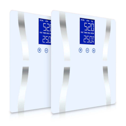 SOGA 2X Glass LCD Digital Body Fat Scale Bathroom Electronic Gym Water Weighing Scales White LUZ-BodyFatScaleWhiteX2